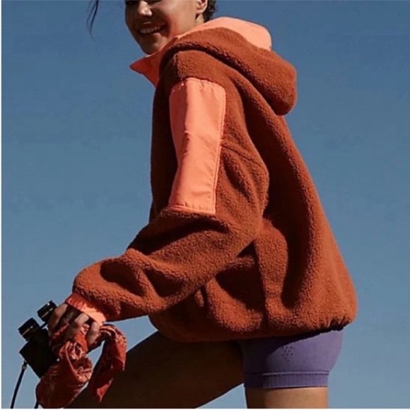 FP Movement XSmall Pullover Lead The Pack Fleece Neon Coral Combo Free People - Picture 7 of 12